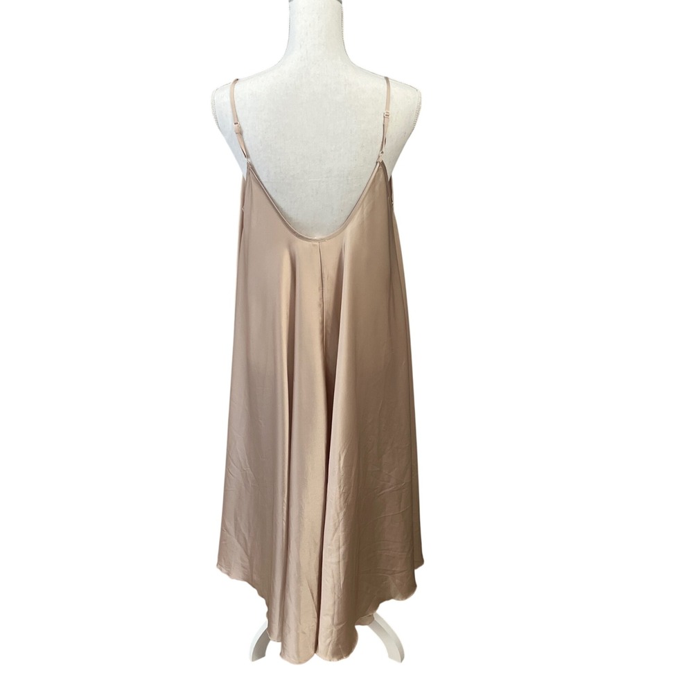 Silk & Salt Go with the Flow Maxi Slip Dress Women OS Beige Satin Trapeze Flowy - Picture 2 of 11